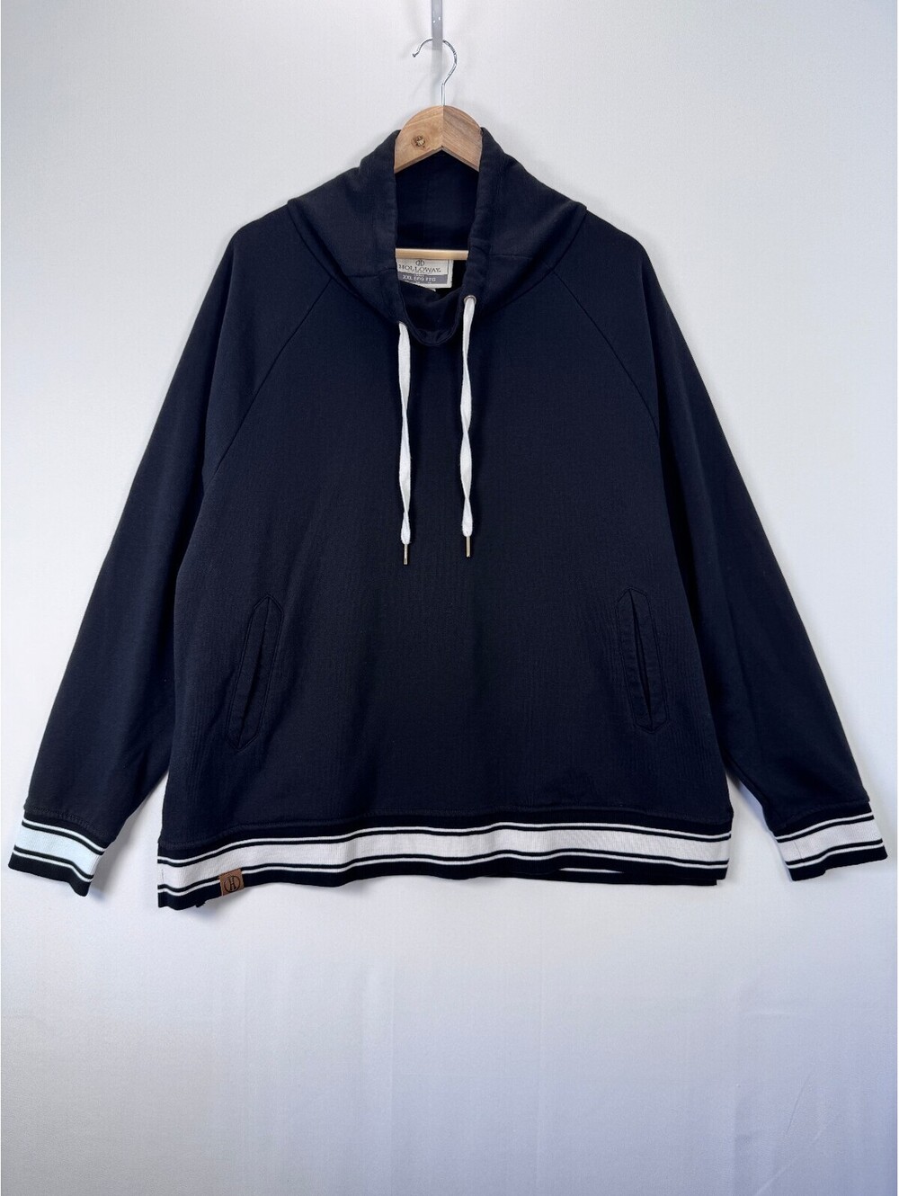 Varsity Cowl Neck Pockets Women XXL Black Oversized Pullover Sweatshirt Holloway